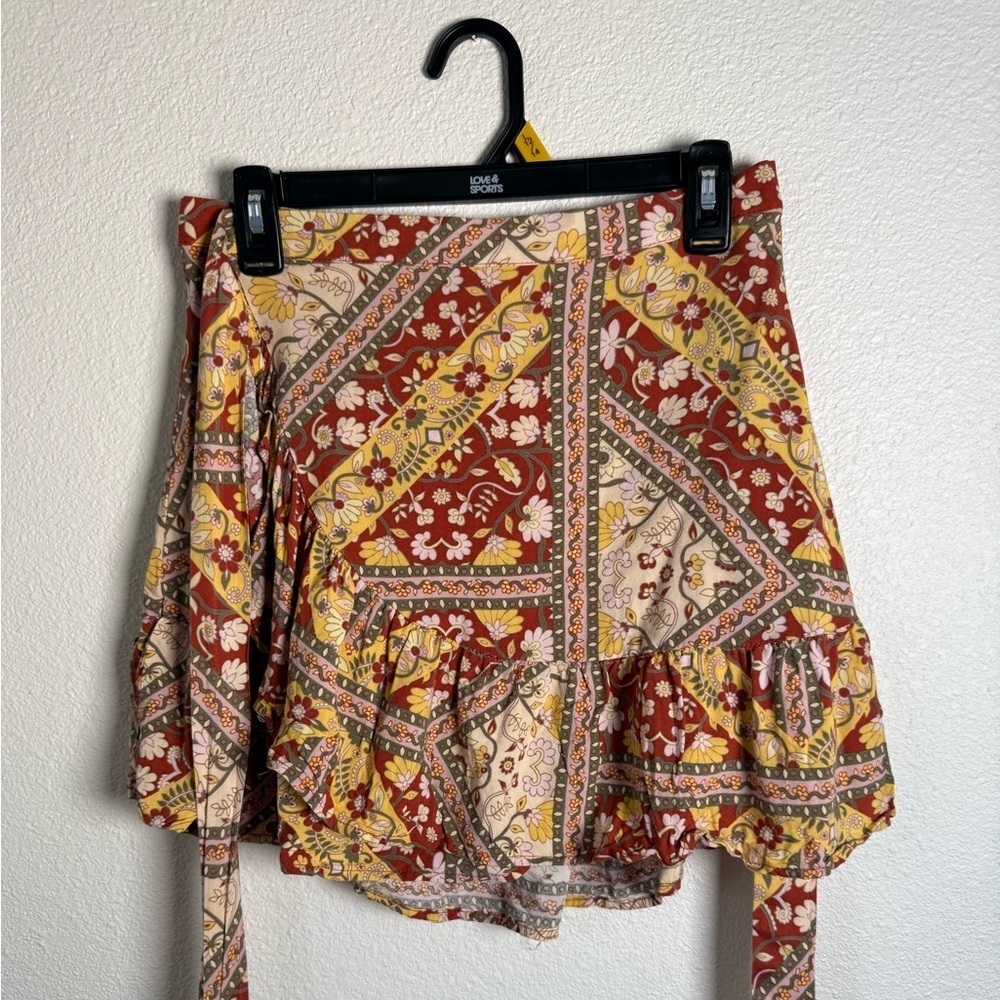 Anthropologie Paper Heart Boho Multicolor Wrap Mini Skirt Women’s Size Large 12